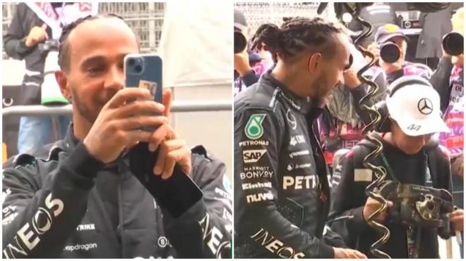 Lewis Hamilton deja impresionado a un niño que paseaba por su box (Foto: DAZN).