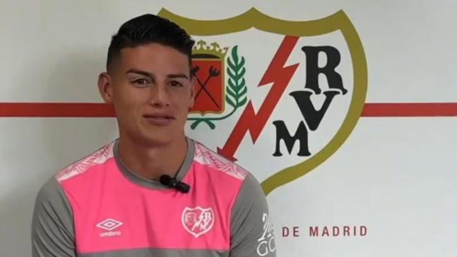 James Rodríguez en sus primeras palabras con el Rayo Vallecano (X: @RayoVallecano)