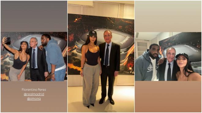 Kim Kardashian y Florentino Pérez en el Santiago Bernabéu (Instagram: @kimkardashian)