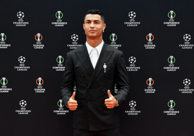 Cristiano Ronaldo en el sorteo de la Champions League 2024/25