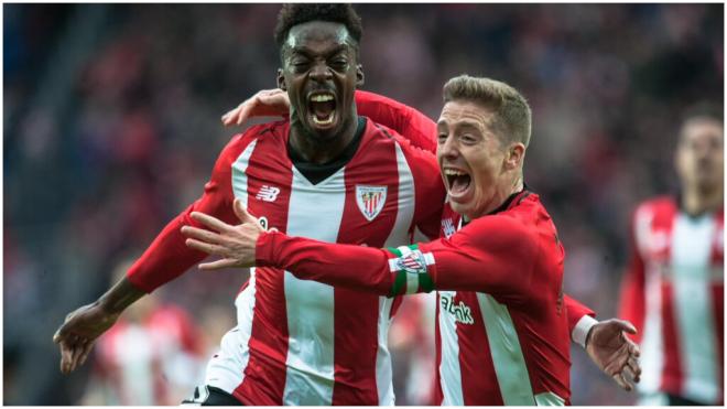 Iker Muniain e Iñaki Williams celebran un gol con el Athletic Club,