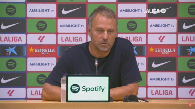 Hansi Flick, durante la rueda de prensa postpartido en el Barcelona-Valladolid.