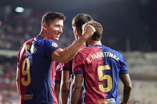 Lewandowski celebra un gol en Vallecas (Foto: Cordon Press)