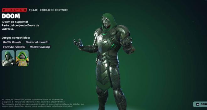 La skin del Doctor Doom, de Marvel, en Fortnite