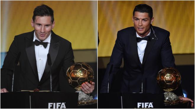 Leo Messi y Cristiano Ronaldo con el Balón de Oro (Fuente: Cordon Press)