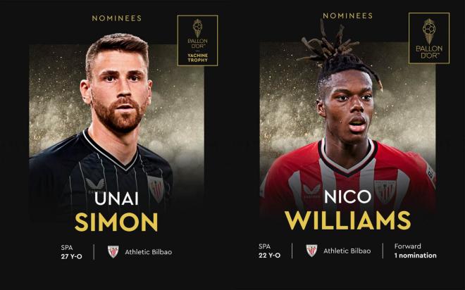 Unai Simón y Nico Williams, representantes del Athletic Club en la gala del Balón de Oro.