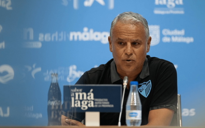 Sergio Pellicer, en la rueda de prensa del estadio de La Rosaleda. (MCF)