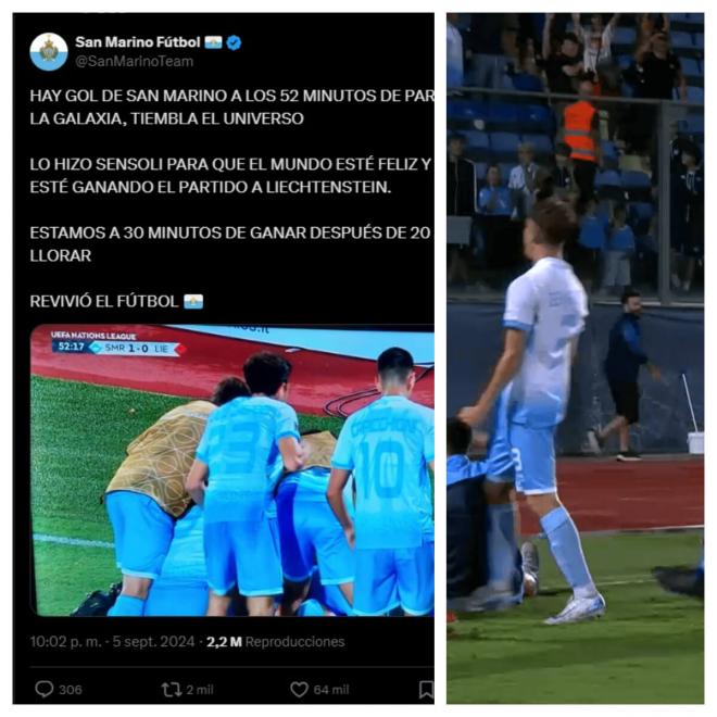 La cuenta de x aficionada a la Selección San Marino celebró por todo lo alto el triunfo.