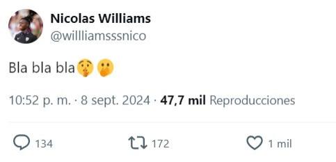 El tweet de Nico Williams que acabó borrando.