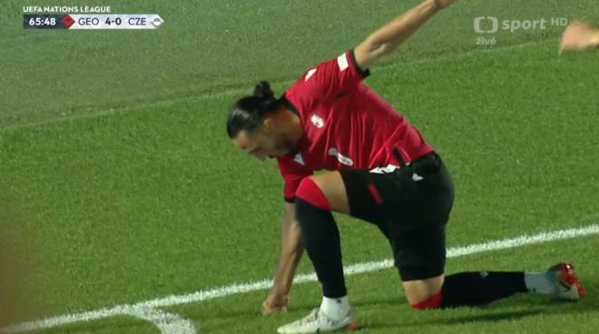 La celebración del gol de Kochorashvili con Georgia en el arranque de la Nations League.