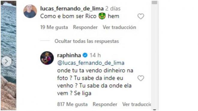 Raphinha responde a las críticas. (Fuente: @taia_belloli y @raphinha)