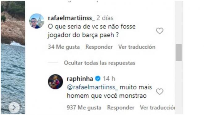 Raphinha responde a las críticas. (Fuente: @taia_belloli y @raphinha)