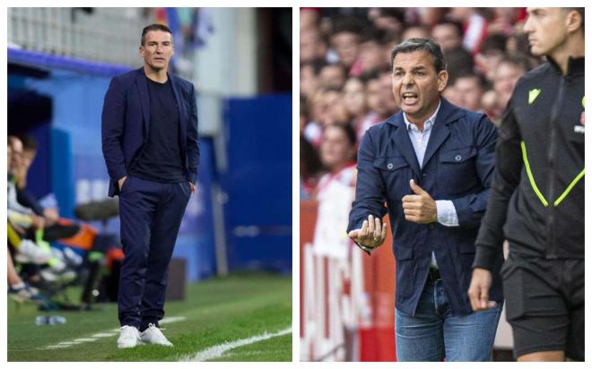 Luis Carrión y Javi Calleja dirigiendo al Real Oviedo (Fotos: LALIGA).