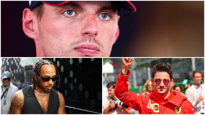 Los tres pilotos con mayor salario: Verstappen, Lewis Hamilton y Charles Leclerc. (Fuente: Cordon P