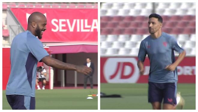 Marcao y Jesús Navas, en el entrenamiento de este miércoles.