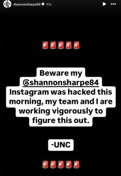 El comunicado de Shannon Sharpe (Instagram: @shannonsharpe84)