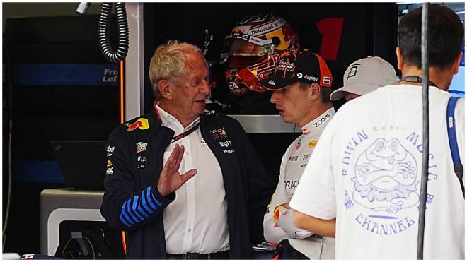 Helmut Marko y Max Verstappen en boxes (CordonPress)