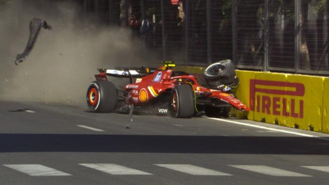 Carlos Sainz y el momento del accidente con Checo Pérez (Fórmula 1)