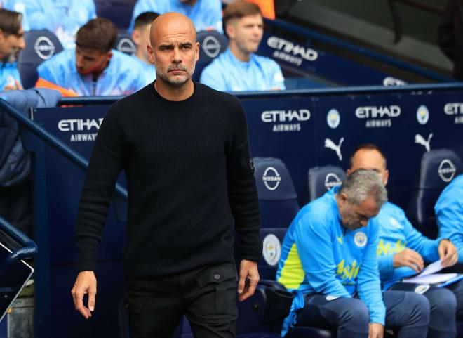 Pep Guardiola, en un partido del Manchester City (Foto: Cordon Press).