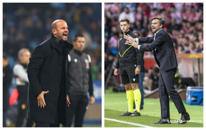 Miguel Ángel Ramírez y Rubén Albés dirigiendo al Sporting (Fotos: LALIGA).