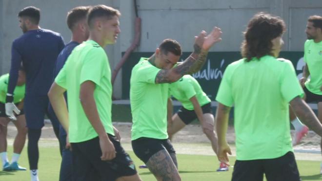 Chimy Ávila bailando sevillanas en un entrenamiento del Betis.