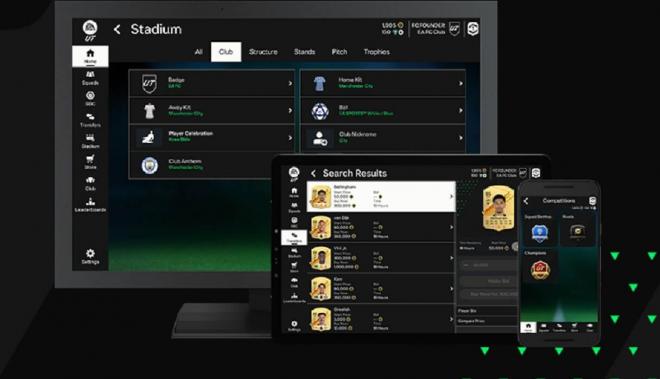 El menú desglosado de la Web App para EA Sports FC 25.