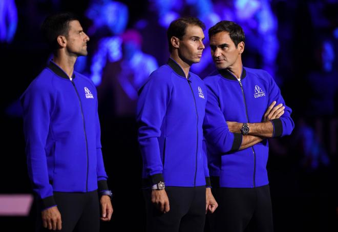 Novak Djokovic, Rafa Nadal y Roger Federer en la Laver Cup (Europa Press)