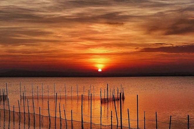 Atardecer naranja en la Albufera (Foto: EFE)