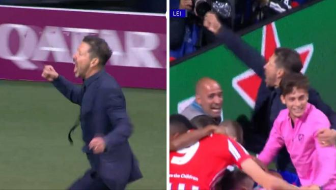 La locura de Simeone tras el gol de Giménez en el Atlético-Leipzig.