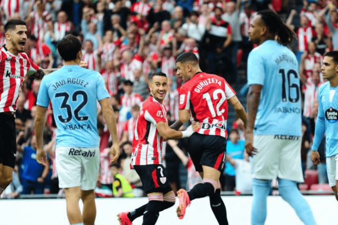 Los jugadores del Celta tras un gol del Athletic Club (Foto: LaLiga).