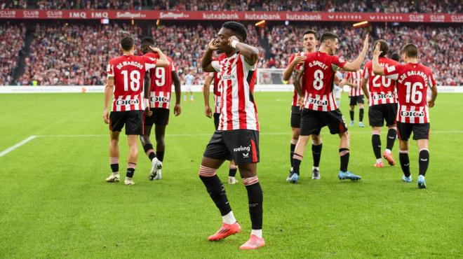 Celebración de Álvaro Djaló, que marcaba su primer gol como león ante el RC Celta en San Mamés (Foto: Athletic Club).