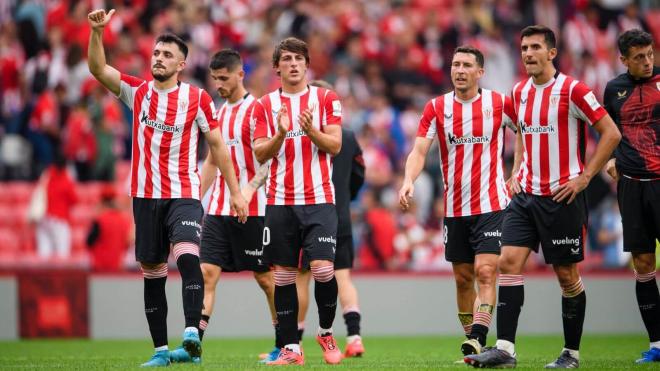 Alegría tras el triunfo de los leones ante el Celta en San Mamés; pues ya tenemos once titular en Roma (Foto: Athletic Club).