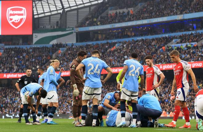 Rodri, lesionado de su rodilla en el City-Arsenal (Foto: Cordon Press).