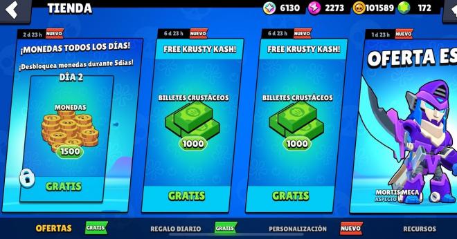 Los billetes crustáceos llenan la tienda de Brawl Stars.