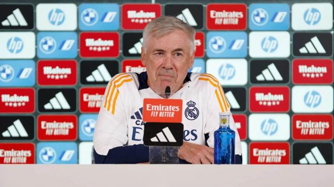 Carlo Ancelotti, en sala de prensa (Foto: RM).