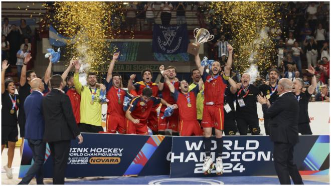 La selección masculina de hockey patines campeona del Mundial. (Fuente: Cordon Press)