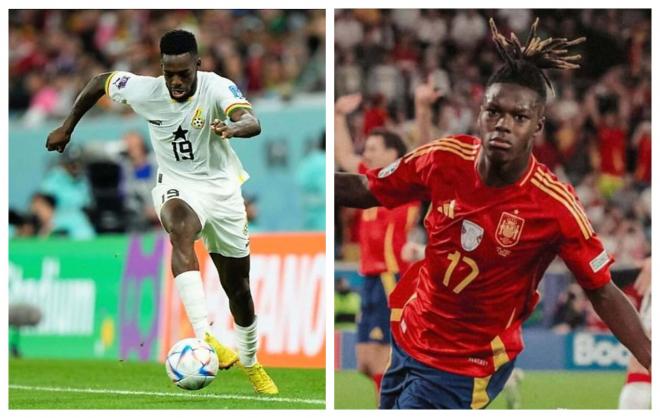 Iñaki y Nico Williams con las camisetas de Ghana y España.