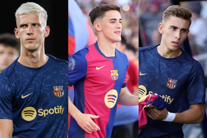 Dani Olmo, Gavi y Fermín López, con el Barça.