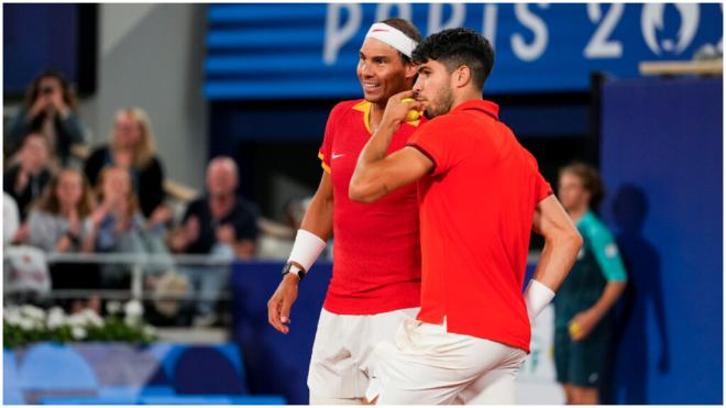 Rafa Nadal y Carlos Alcaraz en París 2024. (Fuente: Europa Press)