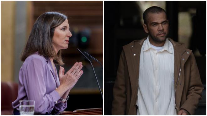 Ione Belarra en el Congreso y Dani Alves saliendo de la Audiencia de Barcelona (Europa Press)