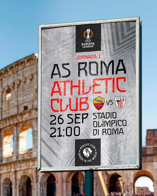 Cartel del partido europeo del Athletic Club frente a la AS Roma (Foto: DMQ Bizkaia).