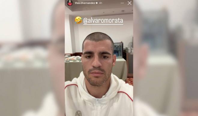 Álvaro Morata con su nuevo look, en las redes sociales (Foto: @theo3hernandez)