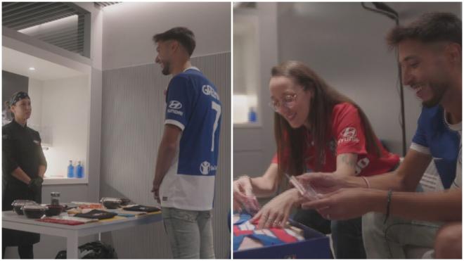 La pareja, además de presenciar el derbi, recibieron una camiseta del Atlético y un curso de coci