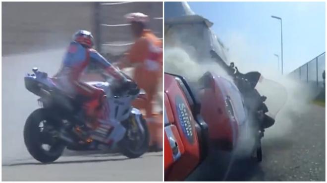 La moto de Marc Márquez salió ardiendo en plena carrera ( Fuente: Captura de 'DAZN')