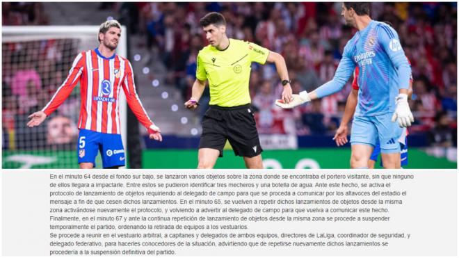 Mateo Busquets Ferrer y acta del Atlético de Madrid- Real Madrid. (Fuente: Cordon Press)