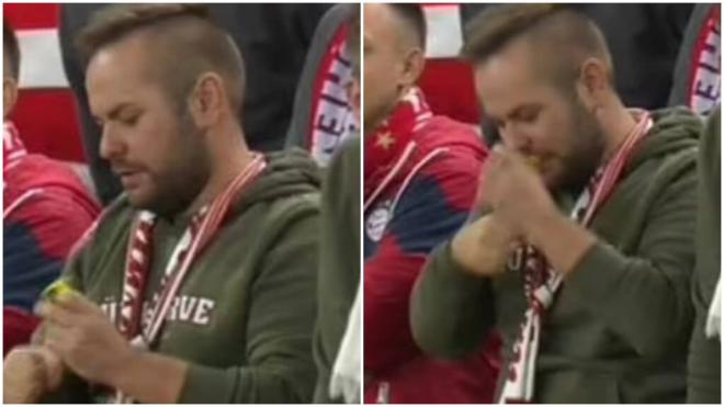 Pilla a un aficionado del Bayern consumiendo en Champions (Redes Sociales)