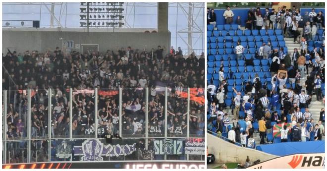 Los ultras del Anderlcht y la afición de la Real en el duelo de Europa League (Fotos: ElDesmarque).