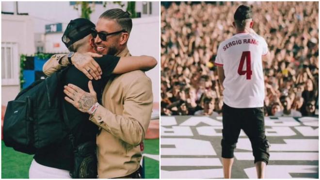 Sergio Ramos en el concierto de Arce, con la camiseta del Sevilla (Foto: @sergioramos)