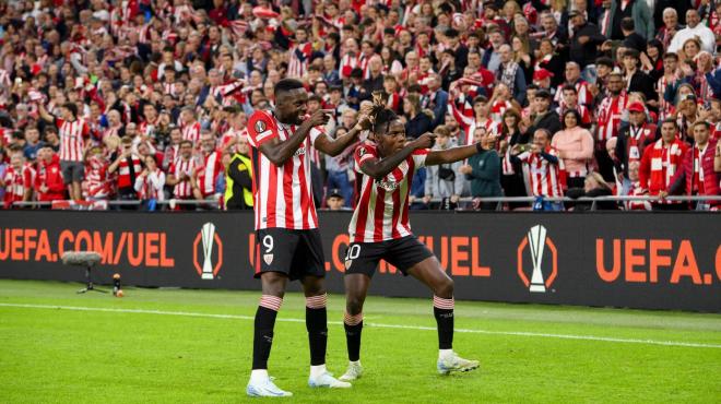 Los hermanos Iñaki y Nico Williams celebran un gol en San Mamés (Foto: Athletic Club).