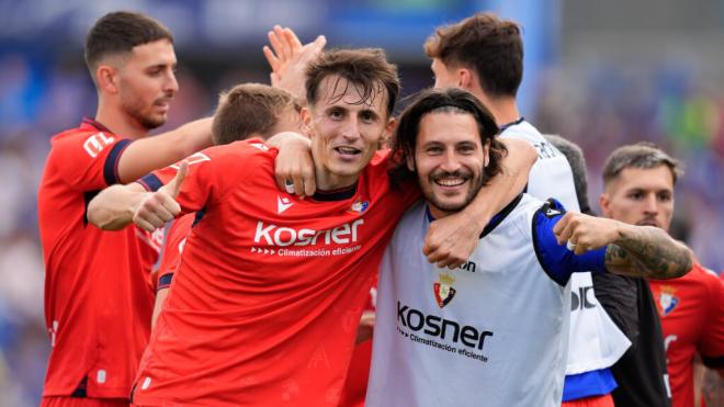 Budimir y Juan Cruz celebrando su gol ante el Getafe (Fuente: Osasuna)